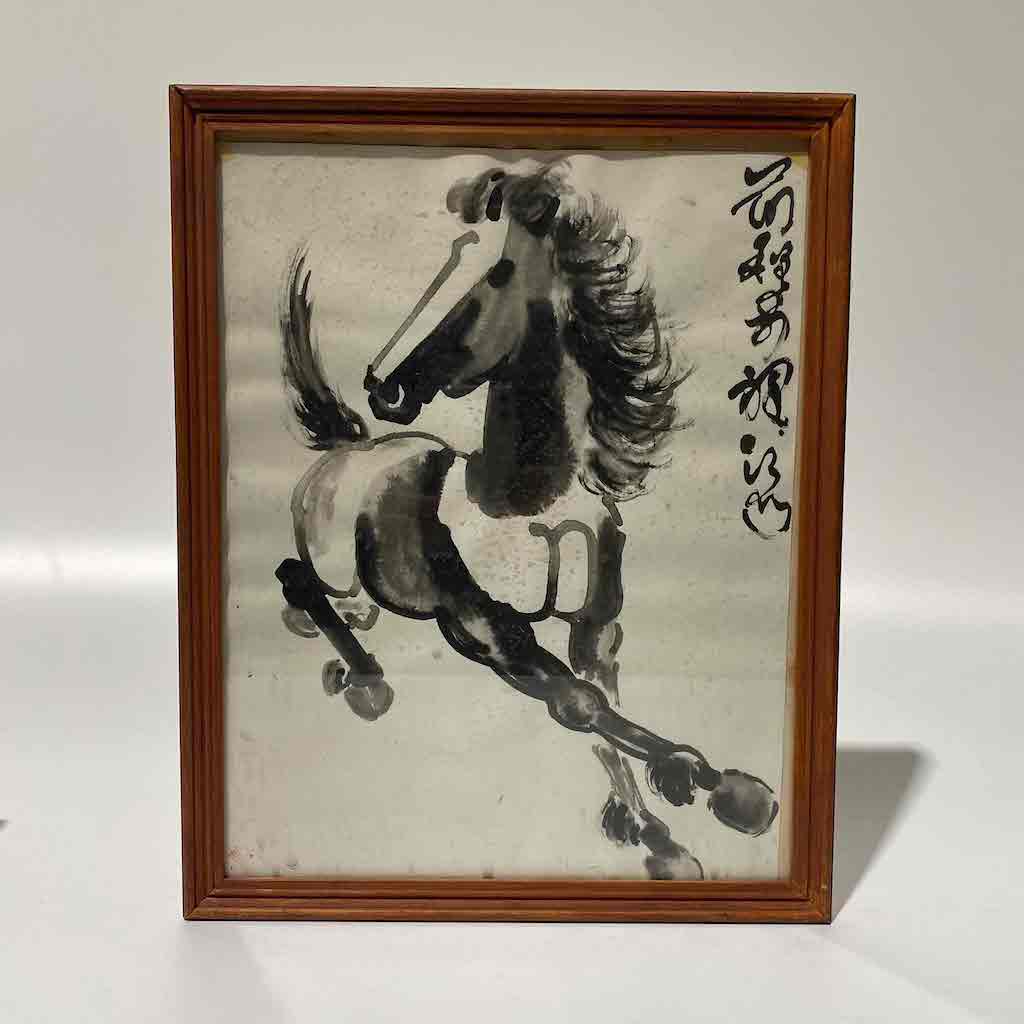 ARTWORK, Asian Calligraphy Blk/Wht Horse 32cm x 40cm B12